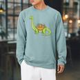 Dinosaur Librarian Book Lover Reading Brontosaurus Raglan Sleeve Sweatshirt Cardinal