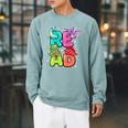 Dinosaur Read Book Lover Dino Reading Kids Premium Tri-Blend Raglan Sleeve Sweatshirt Cardinal