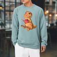 Dinosaur Reading Book Dino Reading Book Lovers Book Readers Raglan Sleeve Sweatshirt Cardinal