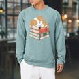 Dog Reading Book Pajama Sleep Raglan Sleeve Sweatshirt Cardinal