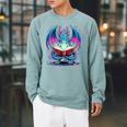 Dragon Reading Book Lover Raglan Sleeve Sweatshirt Cardinal