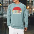 Drink Coffee Read Books Be Happy Retro Vintage Sunset Raglan Sleeve Sweatshirt Cardinal