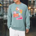 Dungeon Crawler Carl Colorful Sticker Collage LitRPG Book Raglan Sleeve Sweatshirt Cardinal