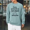 Easily Distracted By Cats & Books Cute Cat Book Lover Raglan Sleeve Sweatshirt Cardinal