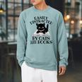 Easily Distracted By Cats And Books Cat Book Lover Raglan Sleeve Sweatshirt Cardinal