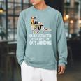 Easily Distracted By Cats And Books Reader Cat Lovers For Men Women Girls Kids Raglan Sleeve Sweatshirt Cardinal