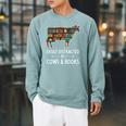 Easily Distracted By Cows & Books Lover Heifer Farm Raglan Sleeve Sweatshirt Cardinal
