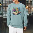 Enchanted Open Book With Blooming Flowers Raglan Sleeve Sweatshirt Cardinal