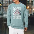 Fantasy Book Bookish My World Dragons Friends Not Enemies Raglan Sleeve Sweatshirt Cardinal