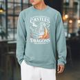Fantasy Books Lover Bookish Fun Tee Book Club Dragon Reader Raglan Sleeve Sweatshirt Cardinal