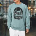 French Bulldog Reading Book Coffee Sky Glasses Raglan Sleeve Sweatshirt Cardinal