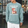 Fueled By Books And Iced Coffee Coffee Read Book Lover Raglan Sleeve Sweatshirt Cardinal