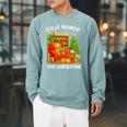 Fully Booked For Christmas Holiday Book Lover Santa Raglan Sleeve Sweatshirt Cardinal