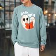 Ghost Book Reading Raglan Sleeve Sweatshirt Cardinal