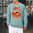 Ghost Reading Book Lovers Autumn Fall Halloween Raglan Sleeve Sweatshirt Cardinal