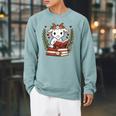 Goat Reading Book Graphic Goat With Book Floral Raglan Sleeve Sweatshirt Cardinal