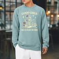 Good Girls Read Bad Books Dark Romance Reader Skeleton Goth Raglan Sleeve Sweatshirt Cardinal