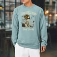 Good Girls Read Bad Books Vintage Skeleton Reader Raglan Sleeve Sweatshirt Cardinal
