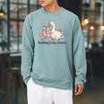 Goose Reading Romance Book Recess Bookworm Raglan Sleeve Sweatshirt Cardinal