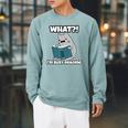 Grey Cat Reading Book Busy Doing Book Related Things Men Women Kids Raglan Sleeve Sweatshirt Cardinal