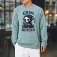 Grim Reader Dark Humor Read Book & Library Lovers Raglan Sleeve Sweatshirt Cardinal Grim Reader Dark Humor Read Book & Library Lovers Raglan Sleeve Sweatshirt Cardinal