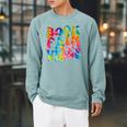 Groovy 70s Book Fair Vibe Tie Dye Reading School Librarian Raglan Sleeve Sweatshirt Cardinal