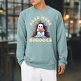 Groovy Read More Books Cute Ghost Teacher Halloween Raglan Sleeve Sweatshirt Cardinal