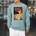 Halloween Horror Vintage Ghost Comic Book Retro Scary Raglan Sleeve Sweatshirt Cardinal