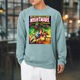 Halloween Monster Scary Vintage Horror Comic Book Raglan Sleeve Sweatshirt Cardinal