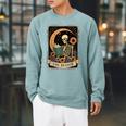 Halloween Tarot Card The Reader Skeleton Reading Books Raglan Sleeve Sweatshirt Cardinal