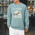I’Ll Be In My Office Cat Coffee Book Reading Lover Raglan Sleeve Sweatshirt Cardinal