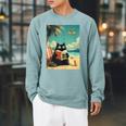 Japanese Cat Book Summer Beach Vacation Cruise Raglan Sleeve Sweatshirt Cardinal