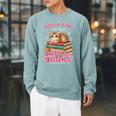 Just A Girl Who Loves Cats & Books Shirt Women Bookworm Raglan Sleeve Sweatshirt Cardinal