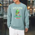 Just a Girl Who Loves Dragons & Books Book Lover Kids Nerd Raglan Sleeve Sweatshirt Cardinal