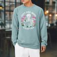 Just One More Chapter Mushrooms Gothic Skeleton Book Lover Premium Raglan Sleeve Sweatshirt Cardinal