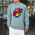 KAPOW Action Super Hero Retro Comic Book Bubble Superhero Raglan Sleeve Sweatshirt Cardinal KAPOW Action Super Hero Retro Comic Book Bubble Superhero Raglan Sleeve Sweatshirt Cardinal