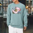 Kawaii Axolotl Pun Book Reader Raglan Sleeve Sweatshirt Cardinal