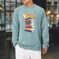 Kawaii Cat Lover Reading Books Librarian Humor Tee Raglan Sleeve Sweatshirt Cardinal