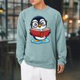 Kawaii Penguin In Cartoon Style With Book And Glasses Raglan Sleeve Sweatshirt Cardinal Kawaii Penguin In Cartoon Style With Book And Glasses Raglan Sleeve Sweatshirt Cardinal