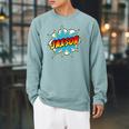 Kids Boys Jaxson Comic Book Superhero Name Raglan Sleeve Sweatshirt Cardinal