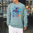 Kids Be Kind Rainbow Scale Fish Teacher Reading Book Toddler Raglan Sleeve Sweatshirt Cardinal