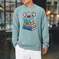 Koala Reading Book Glasses Bookworm Librarian Raglan Sleeve Sweatshirt Cardinal