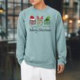 Librarian Merry Christmas Books Santa Hat Reindeer Elf Xmas Raglan Sleeve Sweatshirt Cardinal