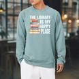 The Library Is My Happy Place Book Lover Tshirt Raglan Sleeve Sweatshirt Cardinal