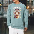 Library Squad Book Owl Wisdom Nerd Librarian Club Raglan Sleeve Sweatshirt Cardinal