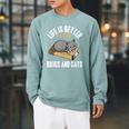 Life Is Better With Books And Cats Cat Owner Books Lover Men Women Kids Raglan Sleeve Sweatshirt Cardinal