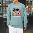 Life Is Better With Cats And Books Cute Cat Lover Raglan Sleeve Sweatshirt Cardinal