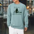Life With Book Reading Cats And Coffee Ironic Kitty Raglan Sleeve Sweatshirt Cardinal