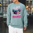 I Lift So I Can Carry More Books Reader Gym Book Lover Raglan Sleeve Sweatshirt Cardinal