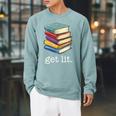 Get Lit Reading Book Raglan Sleeve Sweatshirt Cardinal